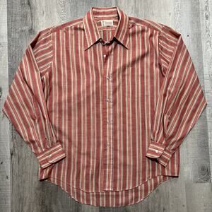 VTG 50s 60s Pennys Penn-Prest Red Multicolor Striped Towncraft Button Shirt L